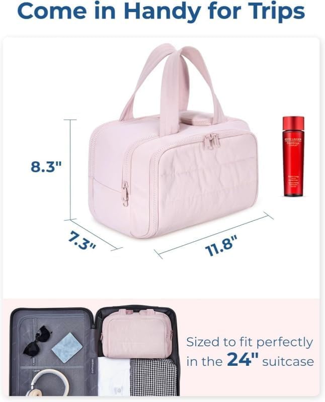 Multi Functional Toiletry Bag for Women | Multi-Compartment Makeup Organiser with Elastic Brush Holders