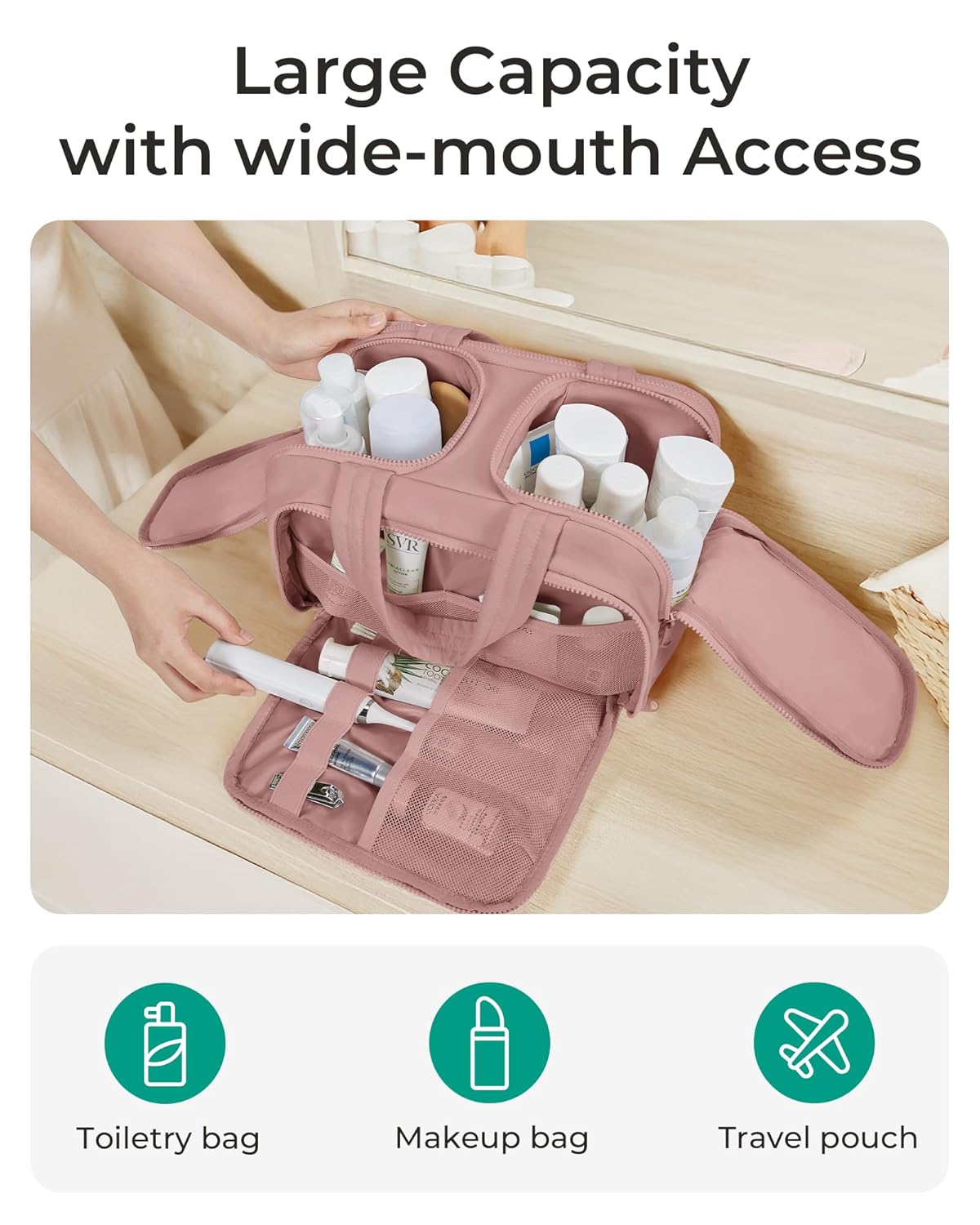 Multi Functional Toiletry Bag for Women | Multi-Compartment Makeup Organiser with Elastic Brush Holders